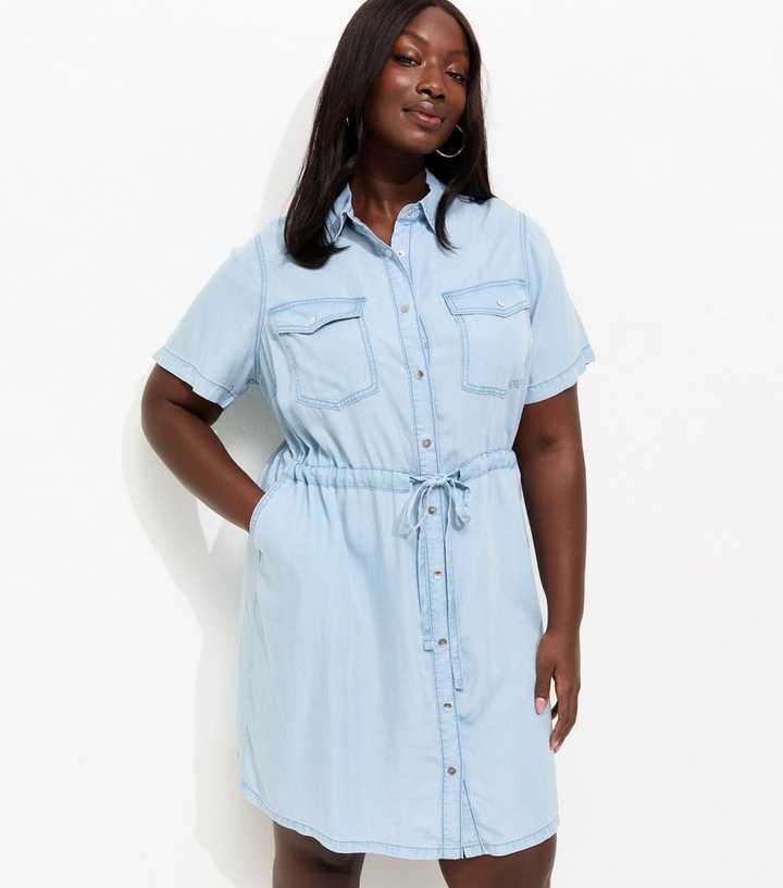 princess polly baby blue dress Curves Light Blue Short Sleeve Shirt Dress