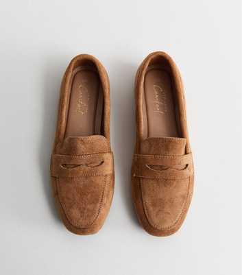Tan Faux Suede Flat Penny Loafers