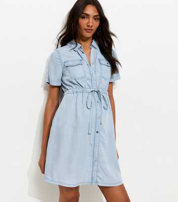 Maternity Light Blue Chambray Shirt Dress