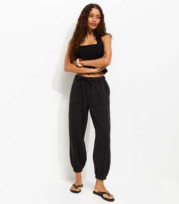 Petite Black Cuffed Twill Cargo Trousers