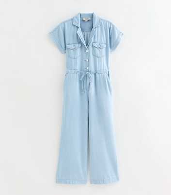 Petite Light Blue Wash Denim Jumpsuit