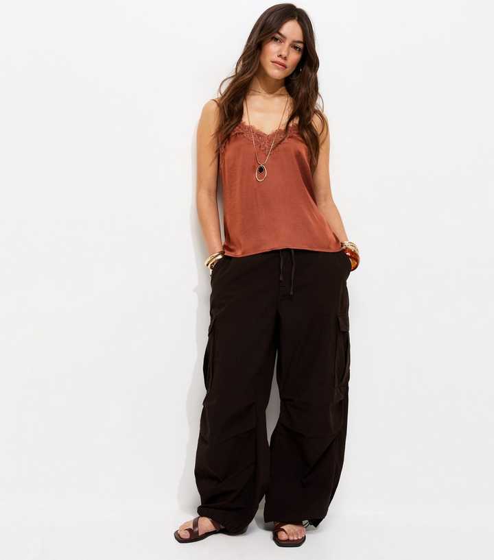 Petite Dark Brown Cotton Cargo Trousers