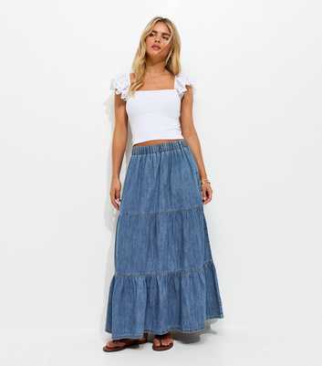 Petite Blue Tiered Midi Skirt
