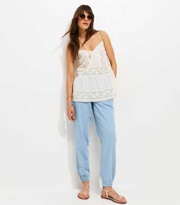 Tall Light Blue Cotton Cuffed Denim Cargo Trousers