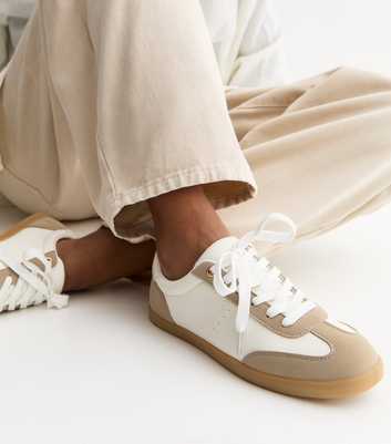White Faux Leather Lace Up Trainers