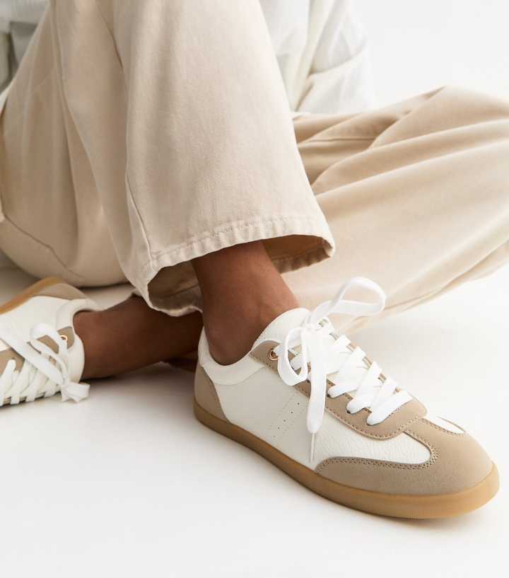White Faux Leather Lace Up Trainers