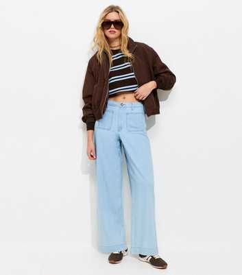 Light Blue Wash Patch Pocket Wide Leg Jeans