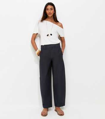 Premium Navy Barrel Leg Trousers
