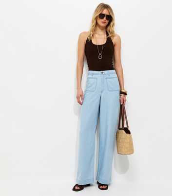 Tall Light Blue Patch Pocket Wide Leg Jeans