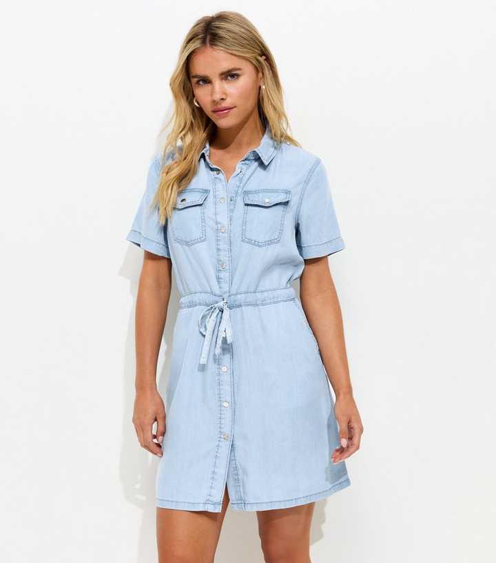 baby blue shirt dress Pale Blue Linen Blend Shirt Dress main image 1