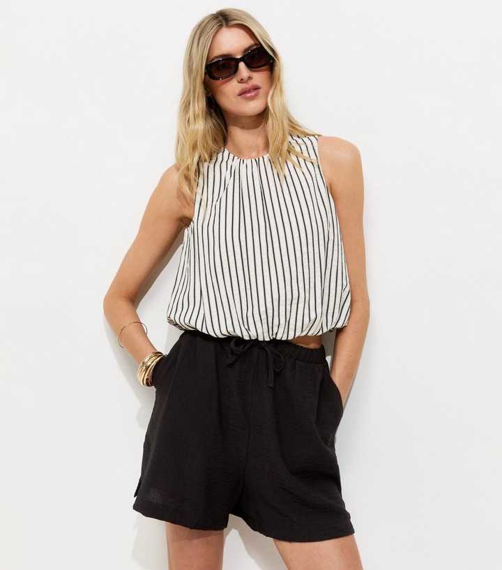 Tall Black Woven Drawstring Waist Shorts