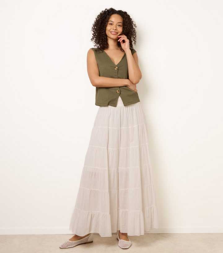 Blue Vanilla Off White Jersey Waistband Tiered Skirt