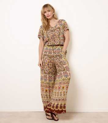 Blue Vanilla Brown Paisley Wide Leg Trousers