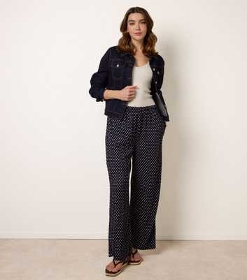 Blue Vanilla Navy Polka Dot Wide Leg Trousers