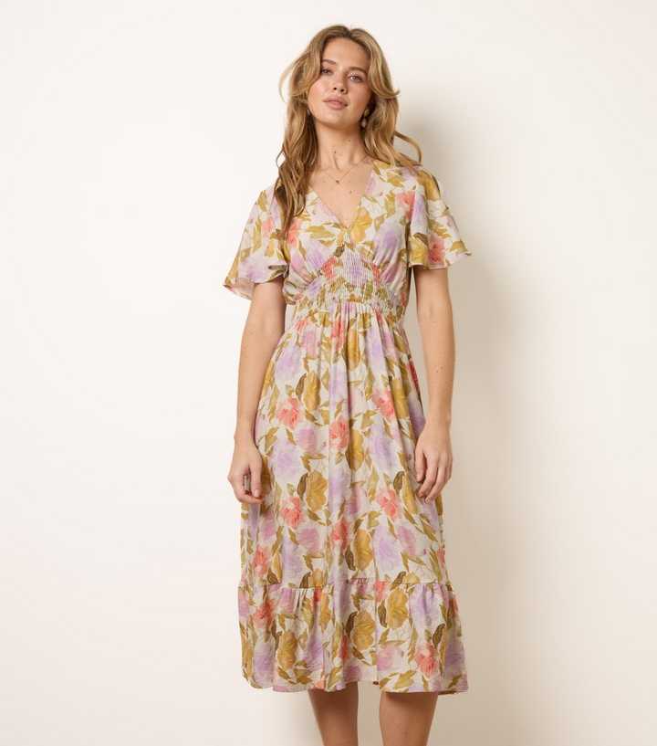 Blue Vanilla Multicolour Floral Print Angel Sleeve Midi Dress