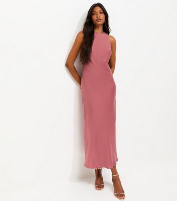 new look pink satin dress Pink Satin Cowl Neck Strappy Maxi Dress