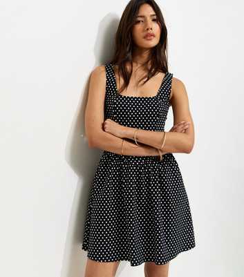 Black Polka Dot V-Shaped Waist Mini Dress