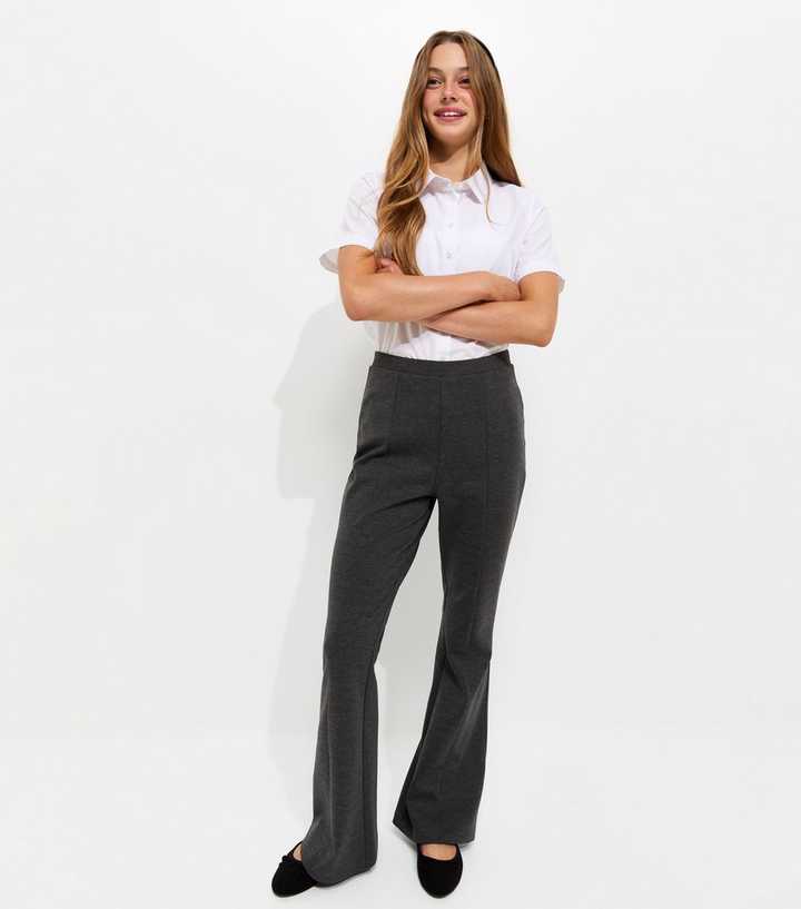 Girls Grey Seam Detail Ponte Flare Trousers