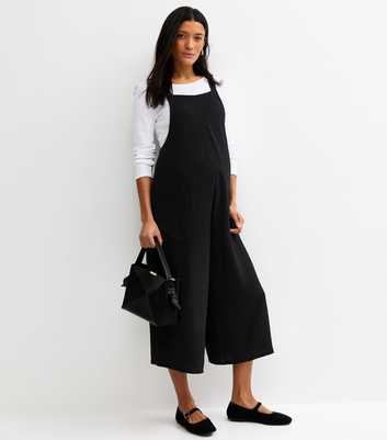 Maternity Black Cropped Wide Leg Jumpsuit