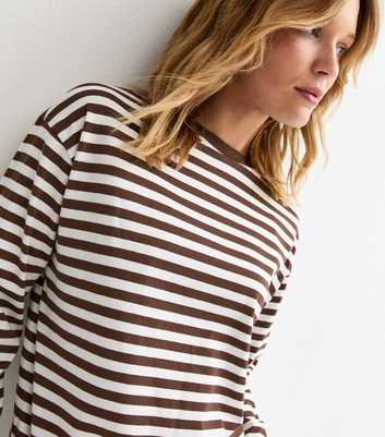Brown Cotton Striped Long Sleeve Skater T-Shirt