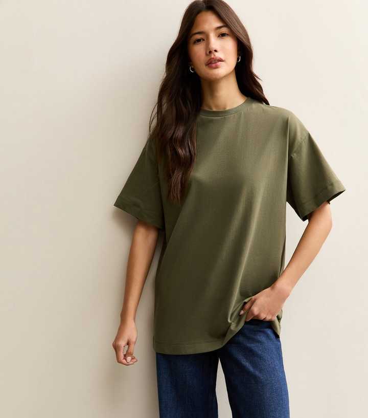 Dark Khaki Cotton Oversized T-Shirt