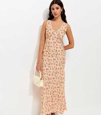 Yellow Floral Print V-Neck Bias Cut Midi Dress