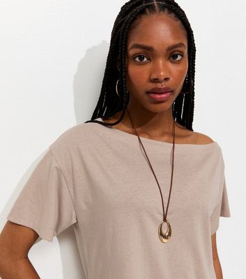 Mink Textured Off The Shoulder T-Shirt | New Look