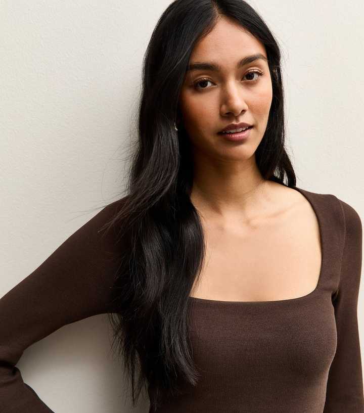 Premium Dark Brown Heavyweight Cotton Square Neck Top