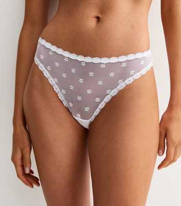 White Daisy Mesh Thong