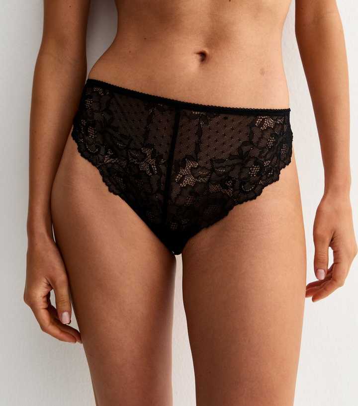 Black Scalloped Lace Thong