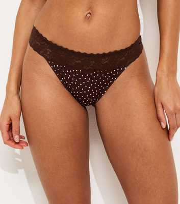 Brown Spotty Lace Top Thong