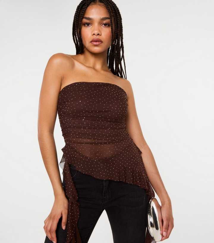 Pink Vanilla Brown Asymmetric Diamante Bandeau Top