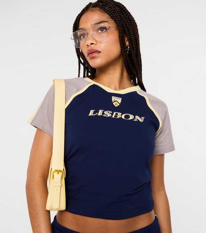 Pink Vanilla Navy Lisbon Print Fitted T-Shirt