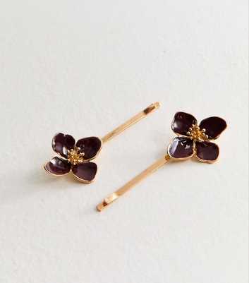 Pack Of 2 Burgundy Flower Hair Slides