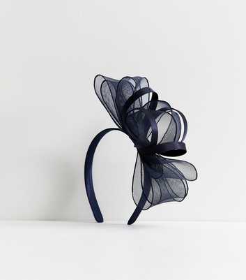 Navy Bow Appliqued Mesh Fascinator