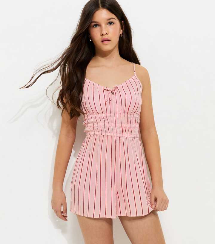 Girls Pink Striped Playsuit