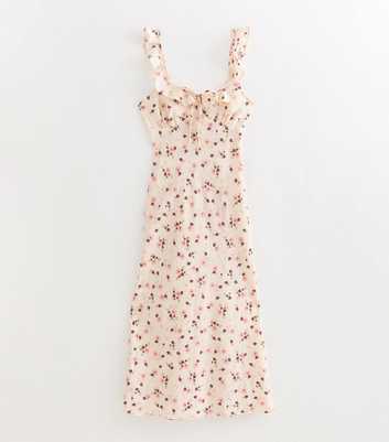 Maternity Cream Floral Ruff Strappy V Midi Dress