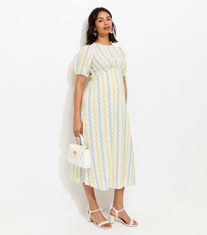 Maternity Cream Floral Print Midi Dress