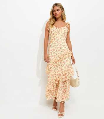Petite Yellow Floral Print Ruffle Trim Maxi Dress