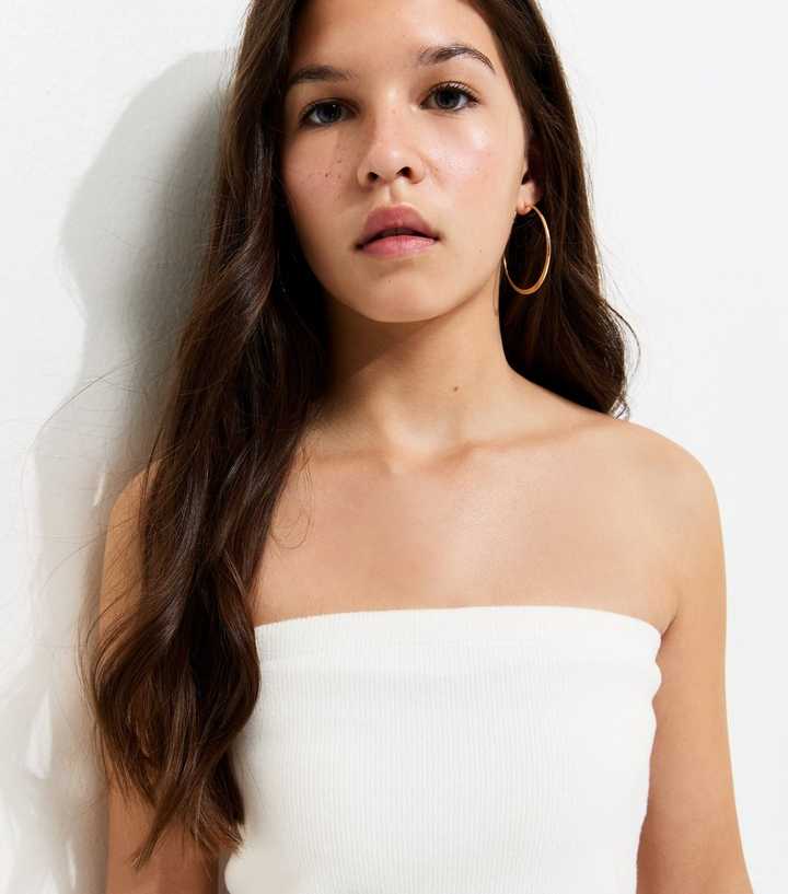Girls Off White Waffle Texture Bandeau Top