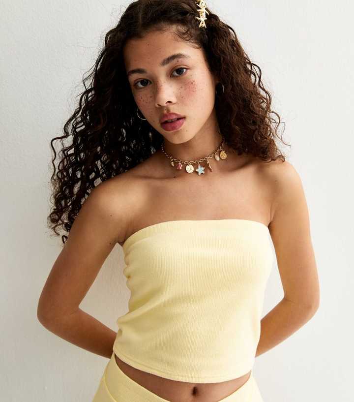 Girls Light Yellow Waffle Texture Bandeau Top