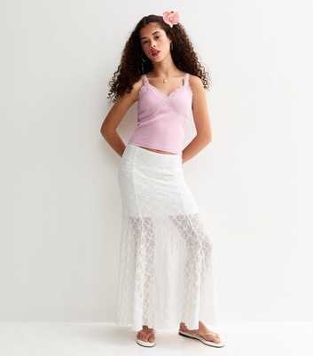 Girls White Lace Maxi Skirt