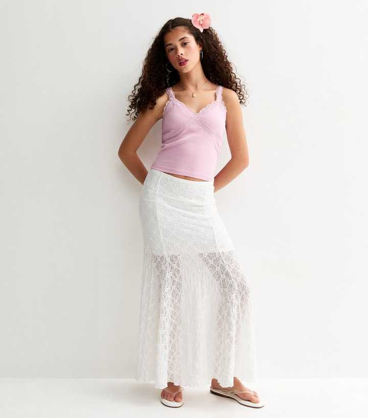 Girls White Lace Maxi Skirt