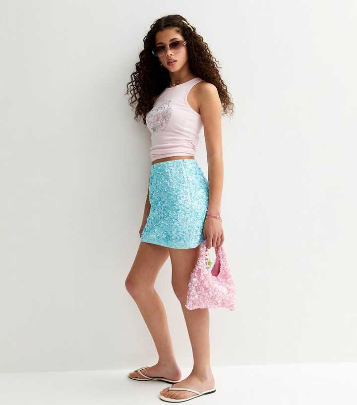 Girls Light Blue Multi Sequin Skort