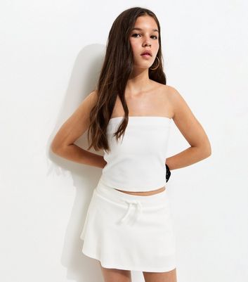 Girls Off White Waffle Texture Skort