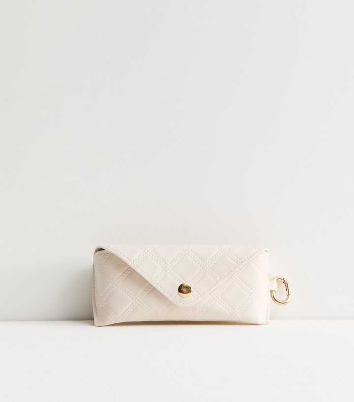 Cream Quilted Hardshell Popper Sunglasses Case