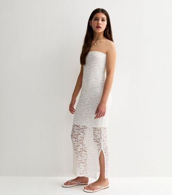 Girls White Lace Bandeau Maxi Dress
