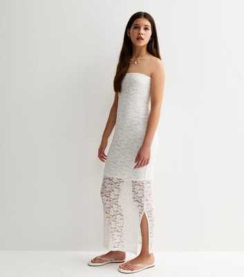 Girls White Lace Bandeau Maxi Dress