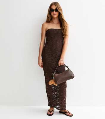 Girls Brown Lace Bandeau Maxi Dress
