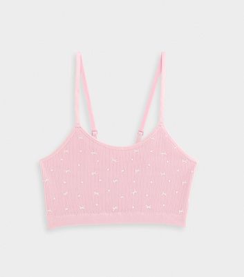 Girls Pink Bow Print Ribbed Bralette